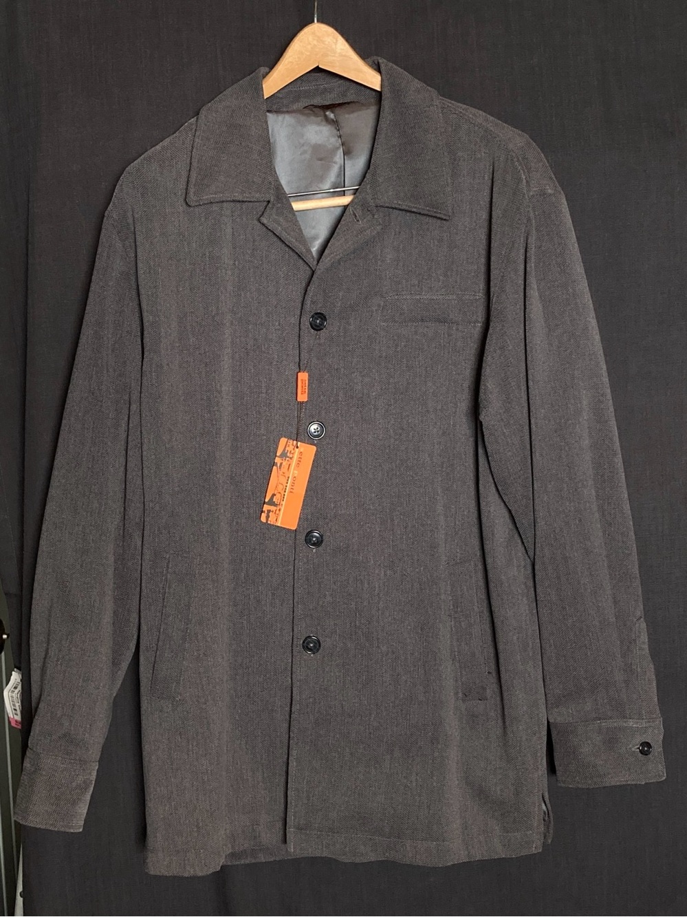 Men's Lightweight Dark Gray Button-Front Shirt Jacket | sette ponti - Picture 1 of 10